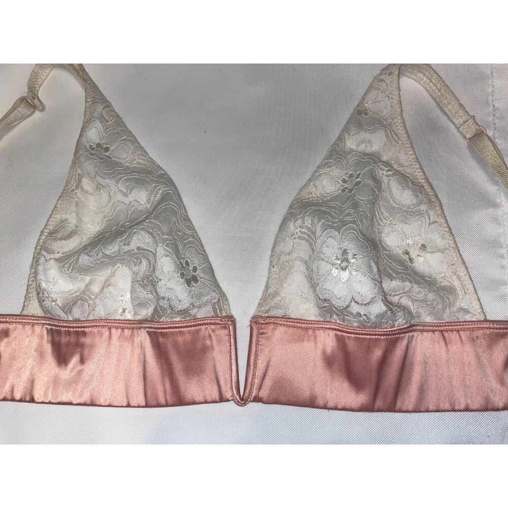 Free People Daisy Lace Bra V-wire Bralette Intimately Satin Band White Pink Sz S